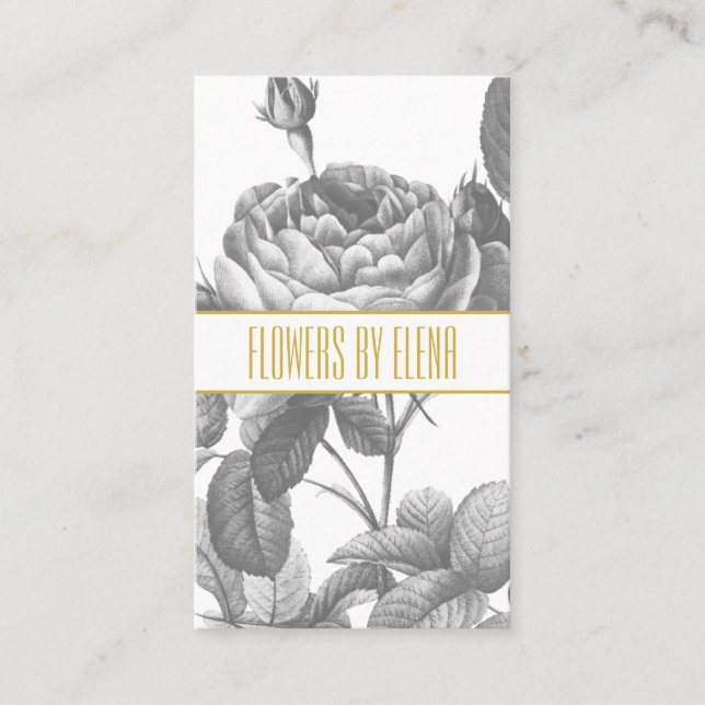 Viktorianska svarta och vit ros blommor chic guld visitkort (Framsida)