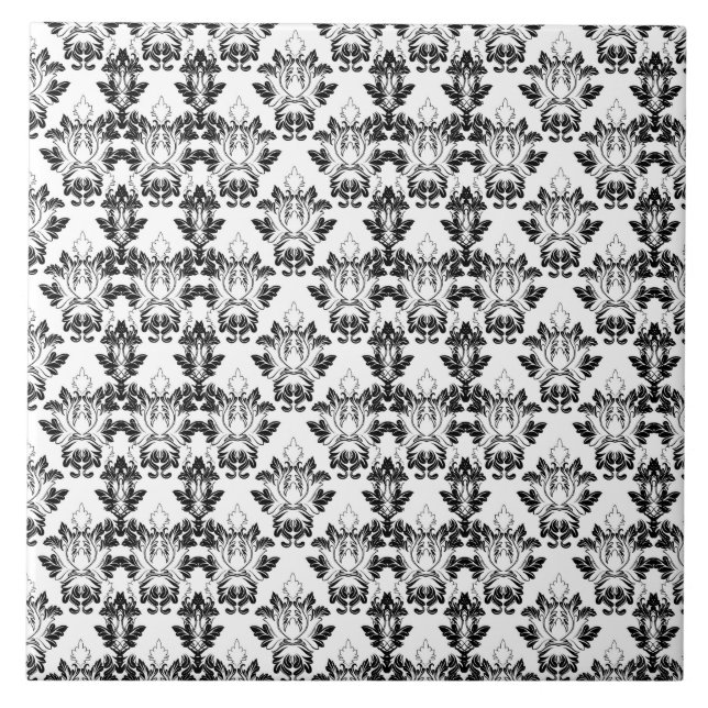 Viktorianskt Blommönster Sömlöst Black White Kakelplatta (Framsidan)