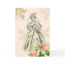 Viktorianskt hälsningskort dam 1800-talet mode