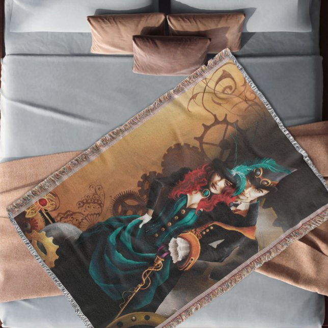 Viktorianskt Steampunkpar Elegans Romantik Filt (Skapare uppladdad)