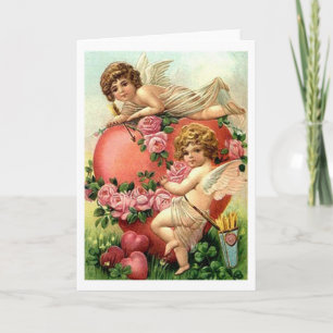 Viktoriska Cherubs med hjärthjärthjärthjärthjärtan Helgkort