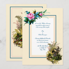 Viktoriska Era-fåglar i bo med blommor Bröllop Inbjudningar