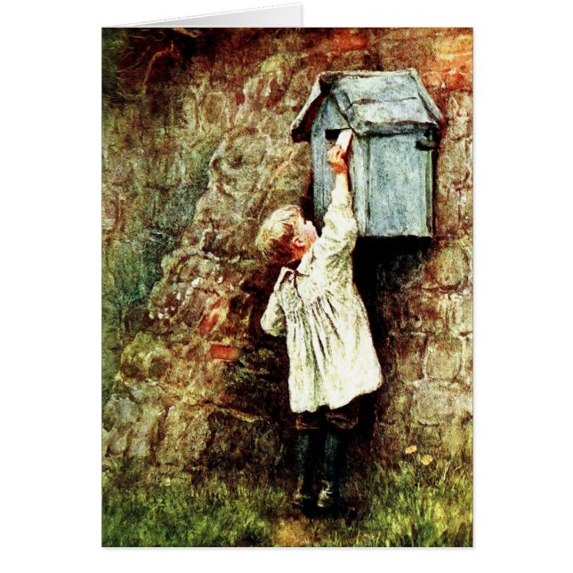 Viktoriskt barn som skickar ett brev-kort hälsningskort (Framsidan)