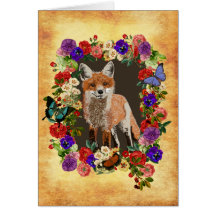 Viktoriskt Blommigt Fox & Butterfly Greeting Card