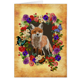 Viktoriskt Blommigt Fox & Butterfly Greeting Card Hälsningskort