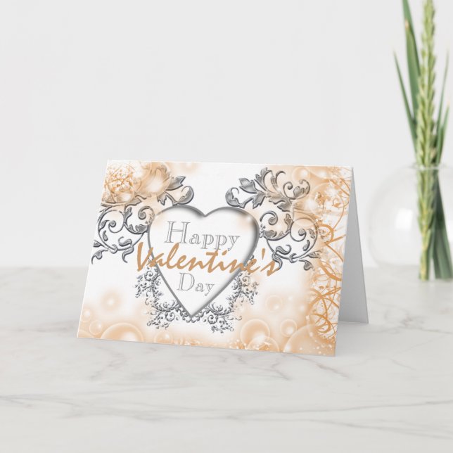 Viktoriskt blommigt valentinhjärta helgkort (Framsida)