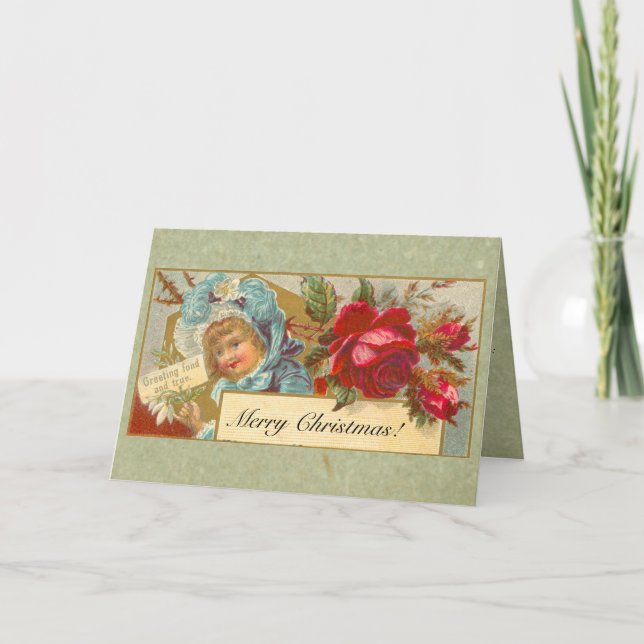 Viktoriskt julkort med dikt helgkort (Framsida)