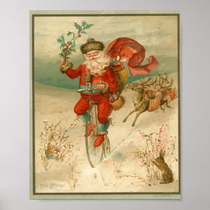Viktoriskt Jultomten på höghjulscykeln Poster