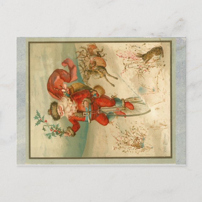 Viktoriskt Jultomten på höghjulscykeln Vykort (Framsida)