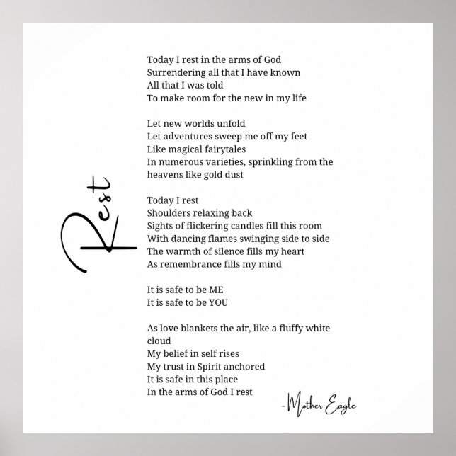 Vila i Armen av Gud Kärlek dikt poster väggkonst (Framsidan)