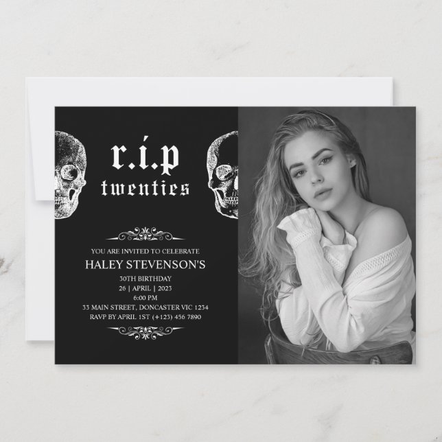 Vila i frid 20-talet Begravning Skalle 30-års föde Inbjudningar (Framsida)
