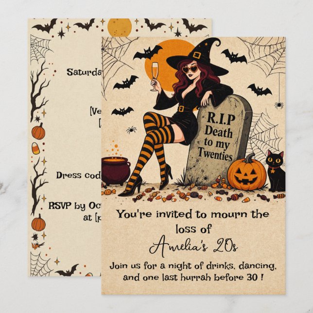 Vila i frid, mina tjugotals Retro Halloween 30-års Inbjudningar (Fram/baksida)