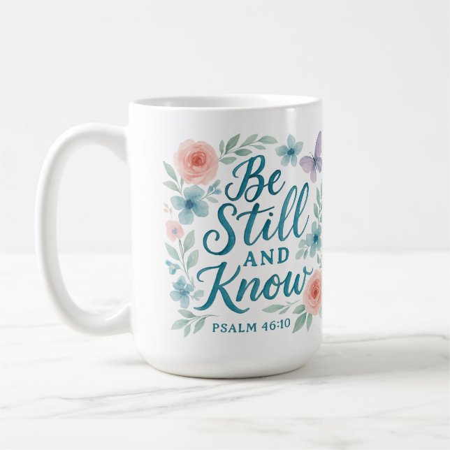 Vila och Känn Blå Rosa Akvarell Blomma  Kaffemugg (Vänster)