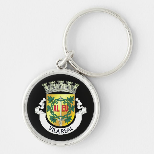 Vila Real jacka of arm, Portugal Rund Silverfärgad Nyckelring (Framsidan)