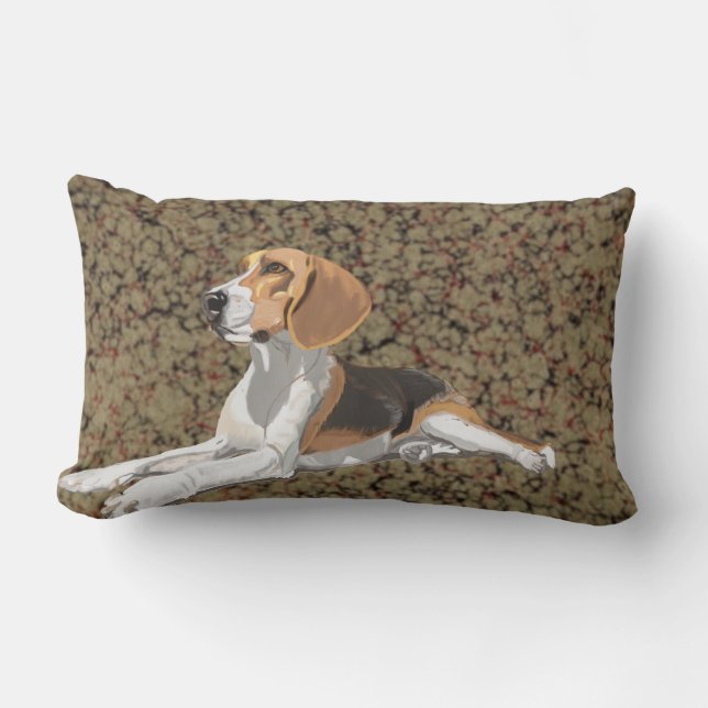 Vilande Beagle mot en marmorerad bakgrund Lumbarkudde (Framsida)
