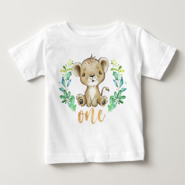 Vild 1 1:a födelsedagen Lejonare Baby T-Shirt (Framsida)