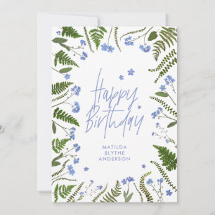 Vild 1: a födelsedag blå blommigt fern botanik i inbjudningar