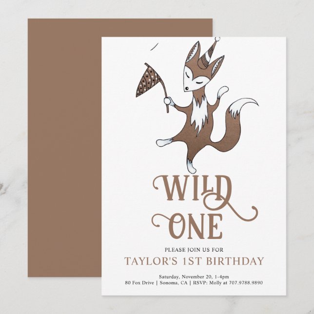 Vild 1:a födelsedagarinbjudan inbjudningar (Fram/baksida)