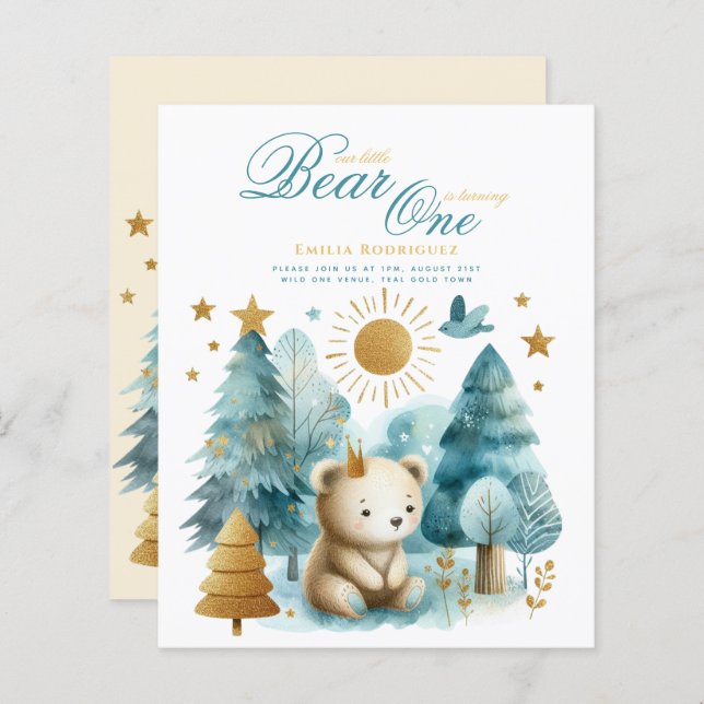 Vild 1:a födelsedagen (eller EDIT AGE) Teal Guld (Fram/baksida)