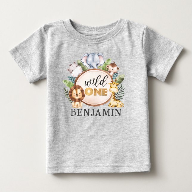 Vild 1:a födelsedagen Safari Baby T-Shirt (Framsida)