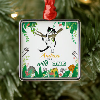 Vild 1:a födelsedagsinbjudan i Kattunge Kitten 1:a Julgransprydnad Metall