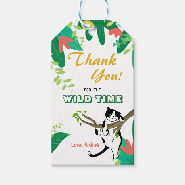 Vild 1:a födelsedagsinbjudan i Kattunge Kitten 1:a Presentetikett (Framsidan)