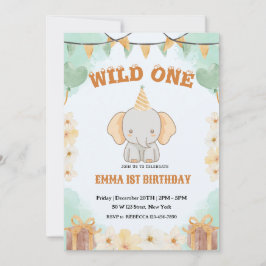 Vild 1:a jute elefanten 1:a födelsedagsinbjudan inbjudningar