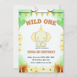 Vild 1:a jute elefanten 1:a födelsedagsinbjudan inbjudningar