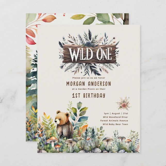 Vild 1 Baby björnskog djur Rustic (Fram/baksida)