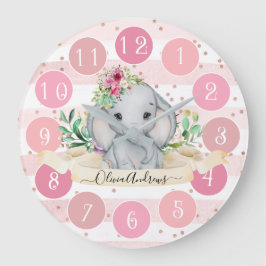 Vild 1 - Baby Elephant and Flowers Large Clock Stor Klocka
