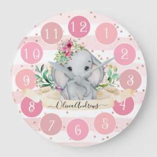 Vild 1 - Baby Elephant and Flowers Large Clock Stor Klocka