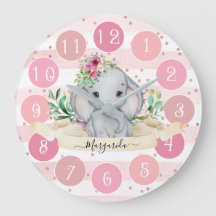Vild 1 - Baby Elephant and Flowers Large Clock