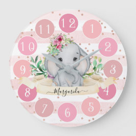 Vild 1 - Baby Elephant and Flowers Large Clock Stor Klocka