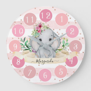 Vild 1 - Baby Elephant and Flowers Large Clock Stor Klocka