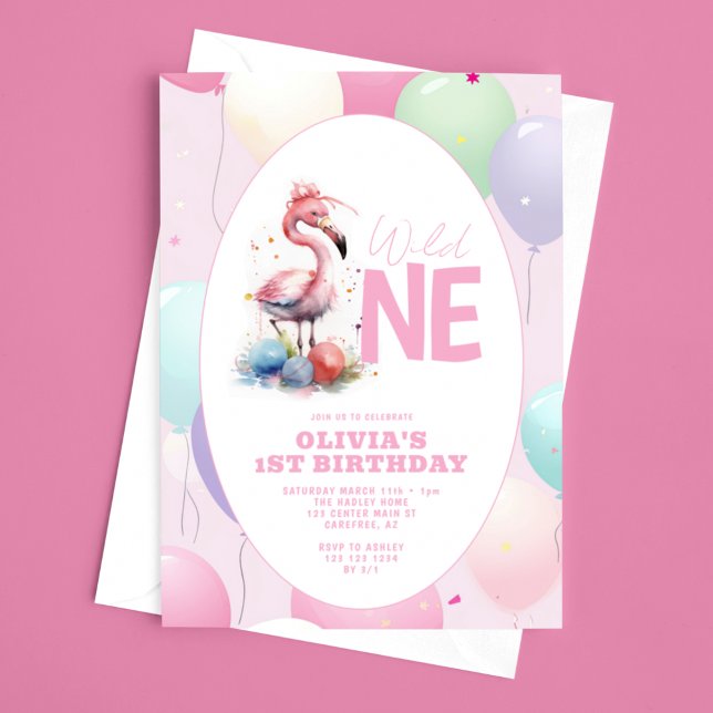 Vild 1 Baby Flamingo 1:a födelsedagen Inbjudningar (Skapare uppladdad)
