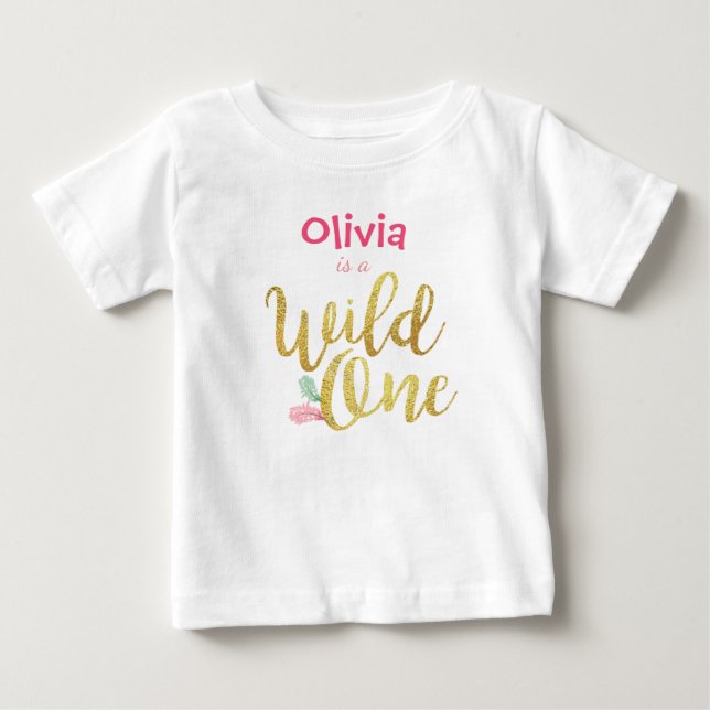 Vild 1 Baby Första födelsedag Flickans kroppsdräkt T-shirt (Framsida)