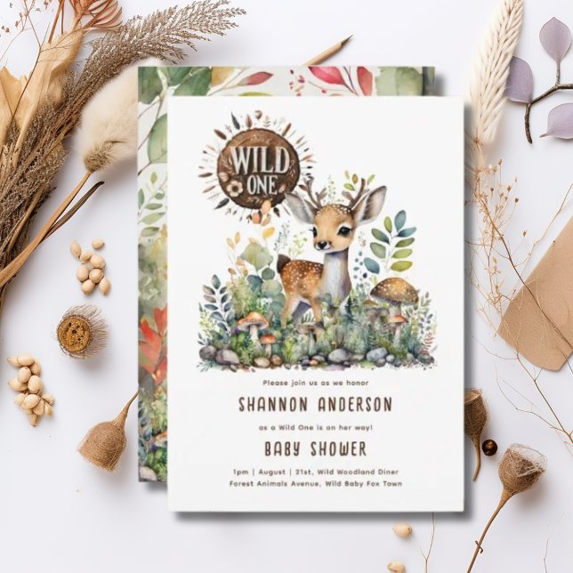 Vild 1 Baby Hjort Woodland Animals Rustic Inbjudningar (Skapare uppladdad)