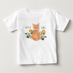 Vild 1 - Baby Katt och blommor 1:a födelsedagen T Shirt