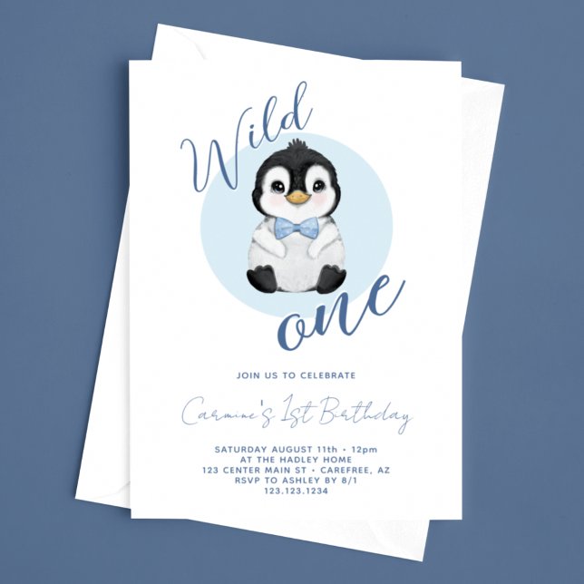 Vild 1 Baby Penguin 1:a födelsedagen Inbjudningar (Skapare uppladdad)