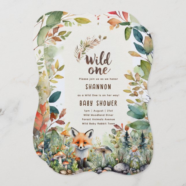Vild 1 Baby Woodland Animals Rustic Inbjudningar (Fram/baksida)