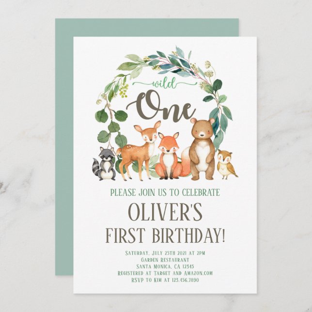 Vild 1: Bjud på skogsegenskap Inbjudningar (Fram/baksida)