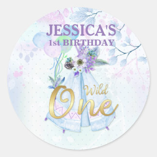 Vild 1 Blue TeePee Boho första födelsedag Runt Klistermärke