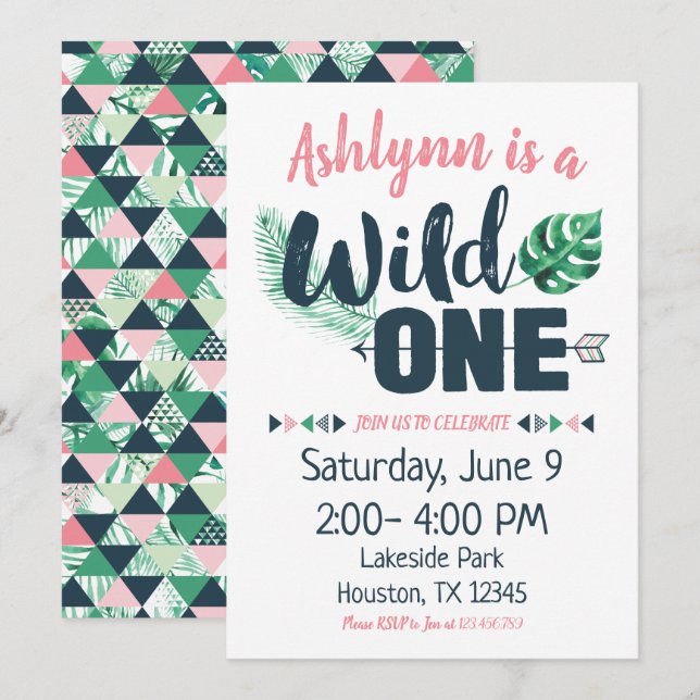 Vild 1 Boho första födelsedagsinbjudan Inbjudningar (Fram/baksida)