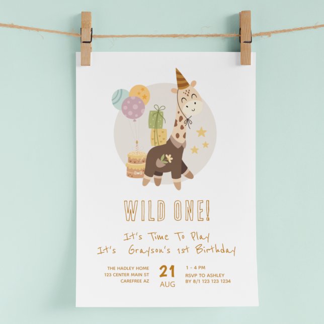 Vild 1 Boho Giraffe Boy 1st Birthday Inbjudningar (Skapare uppladdad)