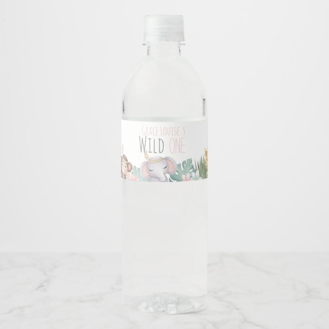 Vild 1 Boho Safari 1:a födelsedagsetiketten Flaska Vattenflaska Etikett (Framsida)