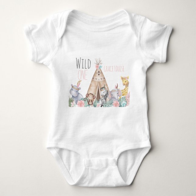 Vild 1 Boho Safari Birthday Outfit  T Shirt (Framsida)