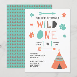 Vild 1 Boho Tribal Girls Birthday Orange Teal Inbjudningar