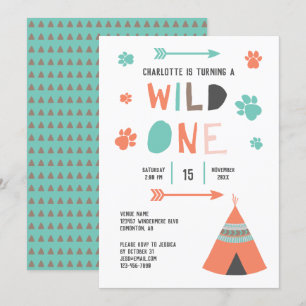 Vild 1 Boho Tribal Girls Birthday Orange Teal Inbjudningar