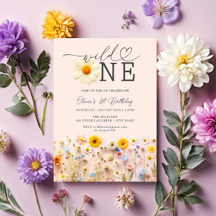 Vild 1 Boho Wildblomma 1:a födelsedagen Inbjudningar