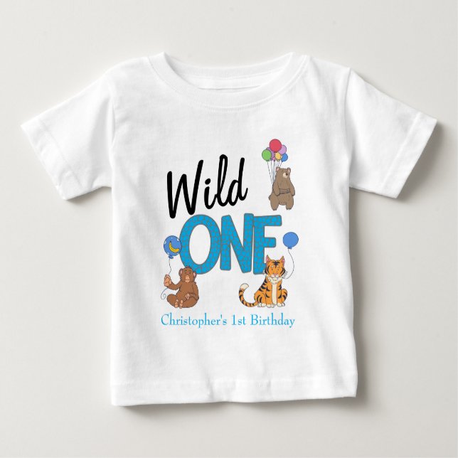 Vild 1 Boys första födelsedag Safari Jungle Animal T Shirt (Framsida)